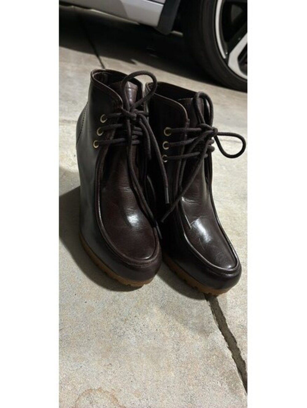 Michael Kors Rory Brown Leather Lace-Up Wedge Ankle Booties Women's 7.5M